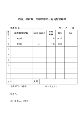 硒鼓、墨粉、打印纸等办公用耗材领用单.doc